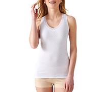 Damart - Lot De 2 Débardeurs Essential Maille Jacquard Et Dentelle Pur Coton Peigné Femme Blanc Taille 50-52 (XL)