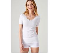 Damart - Lot De 2 T-Shirts Essential Maille Jacquard Et Dentelle Pur Coton Peigné Femme Blanc Taille 42-44 (M)