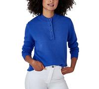 Damart - Pull Col Montant Boutonné, Femme, Col Tunisien, Bleu Porcelaine, Manche Longue