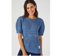 Damart - Pull maille ajourée effet crochet - Bleu 42/44