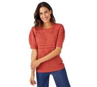 Damart - Pull Maille Ajourée Effet Crochet, Femme, Col Rond, Vieux Rose, 46/48