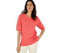 Damart - Pull Maille Ajourée Manches Aux Coudes, Femme, Col Rond, Corail, 38/40