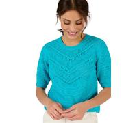 Damart - Pull Maille Ajourée Manches Aux Coudes, Femme, Col Rond, Turquoise, 42/44