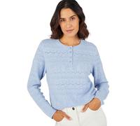 Damart - Pull Maille Ajourée Thermolactyl, Femme, Col Tunisien, Bleu grisé, 42/44
