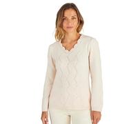 Damart - Pull Maille Fantaisie Thermolactyl, Col V, Beige, 46/48