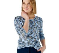 Damart - Pull Maille Fine Manches 3/4, Femme, Col Rond, Bleu Floral, 38/40