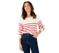 Damart - Pull Rayures Et Maille Ajourée Thermolactyl, Col Rond, Rouge rayé, 46/48