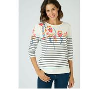 Damart - Pull uni et rayé imprimé floral - Marine rayé 38/40