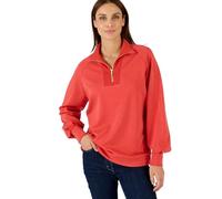 Damart - Sweat-Shirt en Molleton Col Camionneur Zippé, Femme, Col Montant, Rouge, 46/48
