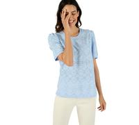 Damart - T-Shirt en Maille Ajourée Effet Dentelle, Femme, Col Rond, Bleu grisé, 38/40