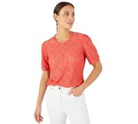 Damart - T-Shirt en Maille Ajourée Effet Dentelle, Femme, Col Rond, Rouge, 38/40