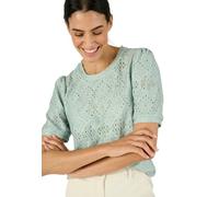 Damart - T-Shirt en Maille Ajourée Effet Dentelle, Femme, Col Rond, Vert Jade, 38/40