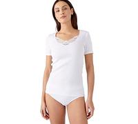 Damart - T-Shirt Fine Côte Guipure Thermolactyl, Femme, Blanc, Taille XL, Manches Courtes