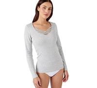 Damart - T-Shirt Fine Côte Guipure Thermolactyl, Femme, Gris Chiné, Taille M, Manches Longues