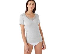 Damart - T-Shirt Fine Côte Guipure Thermolactyl, Femme, Gris Chiné, Taille XXL, Manches Courtes