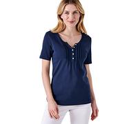 Damart - T-Shirt Fine Côte Pur Coton Femme Bleu Taille 38/40