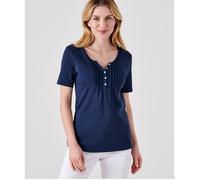 Damart - T-shirt fine côte pur coton - Marine 38/40