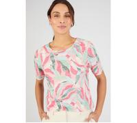 Damart - T-shirt maille dévorée imprimé végétal - Rose Feuillage 46/48
