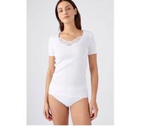 Damart - T-shirt manches courtes fine côte guipure Thermolactyl - Blanc 46/48