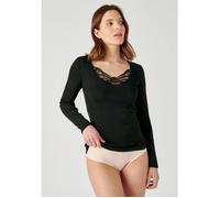 Damart - T-shirt manches longues fine côte guipure Thermolactyl - Noir 38/40