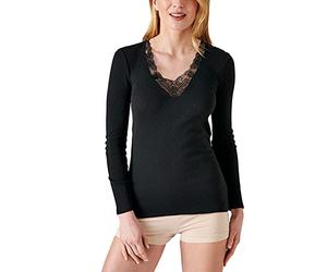 Damart - T-Shirt Manches Longues Maille Ajourée Thermolactyl, Femme, Noir, Taille L