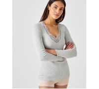 Damart - T-shirt manches longues maille ajourée Thermolactyl - Gris XS-34/36