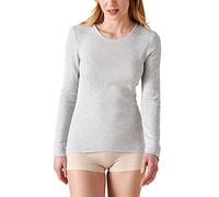 Damart - T-Shirt Thermolactyl col Rond, côtes molletonnées Femme Gris Chiné Taille 54-56 (XXL)