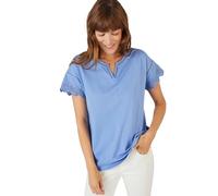 Damart - Tee-Shirt avec Broderies Anglaises Pur Coton Biologique*, Manches Courtes, Femme, Col Tunisien, Bleu, Manche Courte