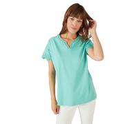 Damart - Tee-Shirt avec Broderies Anglaises Pur Coton Biologique*, Manches Courtes, Femme, Col Tunisien, Vert, Manche Courte