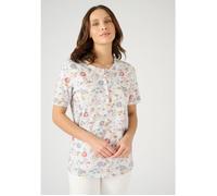 Damart - Tee-shirt col rond fantaisie en pur coton - Bleu Fleuri 34/36
