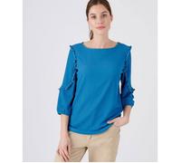 Damart - Tee-shirt détails volantés crêpe recyclé manches 3/4 - Bleu 38/40