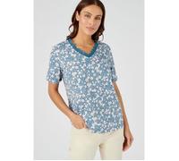 Damart - Tee-shirt imprimé détails dentelle - Bleu Fleuri 34/36