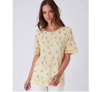 Damart - Tee-shirt maille plissée esprit volants - Jaune Fleuri 34/36