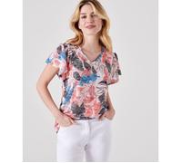 Damart - Tee-shirt manches papillon - Corail Feuillage 38/40