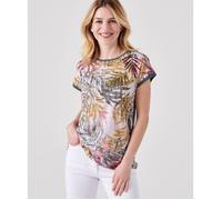 Damart - Tee shirt uni et imprimé à sequins - Kaki Feuillage 34/36