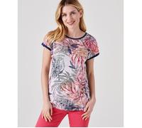 Damart - Tee shirt uni et imprimé à sequins - Rose Feuillage 38/40