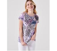Damart - Tee shirt uni et imprimé à sequins - Violet Feuillage 34/36
