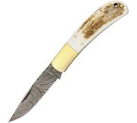 Damas DM1168 Couteau 128 Couches Manche Os Façon Bois de Cerf Lockback Mixte Adulte, Gris