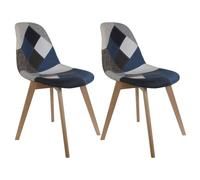 DAMAS - Lot de 2 Chaises Patchwork Bleu et Gris