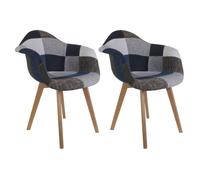 DAMAS - Lot de 2 Fauteuils Patchwork Bleu et Gris