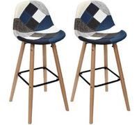 AltoBuy Damas - Lot de 2 Tabourets Patchwork Bleu et Gris