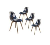 DAMAS - Lot de 4 Chaises Patchwork Bleu et Gris - Altobuy Bleu