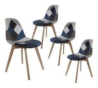 DAMAS - Lot de 4 Chaises Patchwork Bleu et Gris - Altobuy Bleu