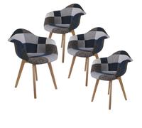 DAMAS - Lot de 4 Fauteuils Patchwork Bleu et Gris