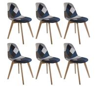 DAMAS - Lot de 6 Chaises Patchwork Bleu et Gris