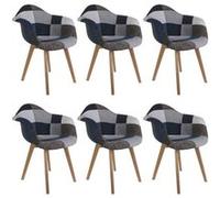 DAMAS - Lot de 6 Fauteuils Patchwork Bleu et Gris - Altobuy Bleu