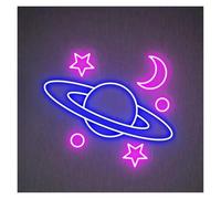 d'Ambiance Apaisante Lampe Panneau Néon Spatial Galaxie Lune Étoile Lumière LED pour Bar Club Salle De Jeux Chambre d'enfants Anniversaire Décoration Murale À Suspendre 40cmx32cm(E)