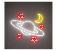 d'Ambiance Apaisante Lampe Panneau Néon Spatial Galaxie Lune Étoile Lumière LED pour Bar Club Salle De Jeux Chambre d'enfants Anniversaire Décoration Murale À Suspendre 40cmx32cm(Ré)