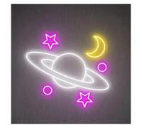 d'Ambiance Apaisante Lampe Panneau Néon Spatial Galaxie Lune Étoile Lumière LED pour Bar Club Salle De Jeux Chambre d'enfants Anniversaire Décoration Murale À Suspendre 40cmx32cm(B)