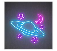 d'Ambiance Apaisante Lampe Panneau Néon Spatial Galaxie Lune Étoile Lumière LED pour Bar Club Salle De Jeux Chambre d'enfants Anniversaire Décoration Murale À Suspendre 40cmx32cm(C)